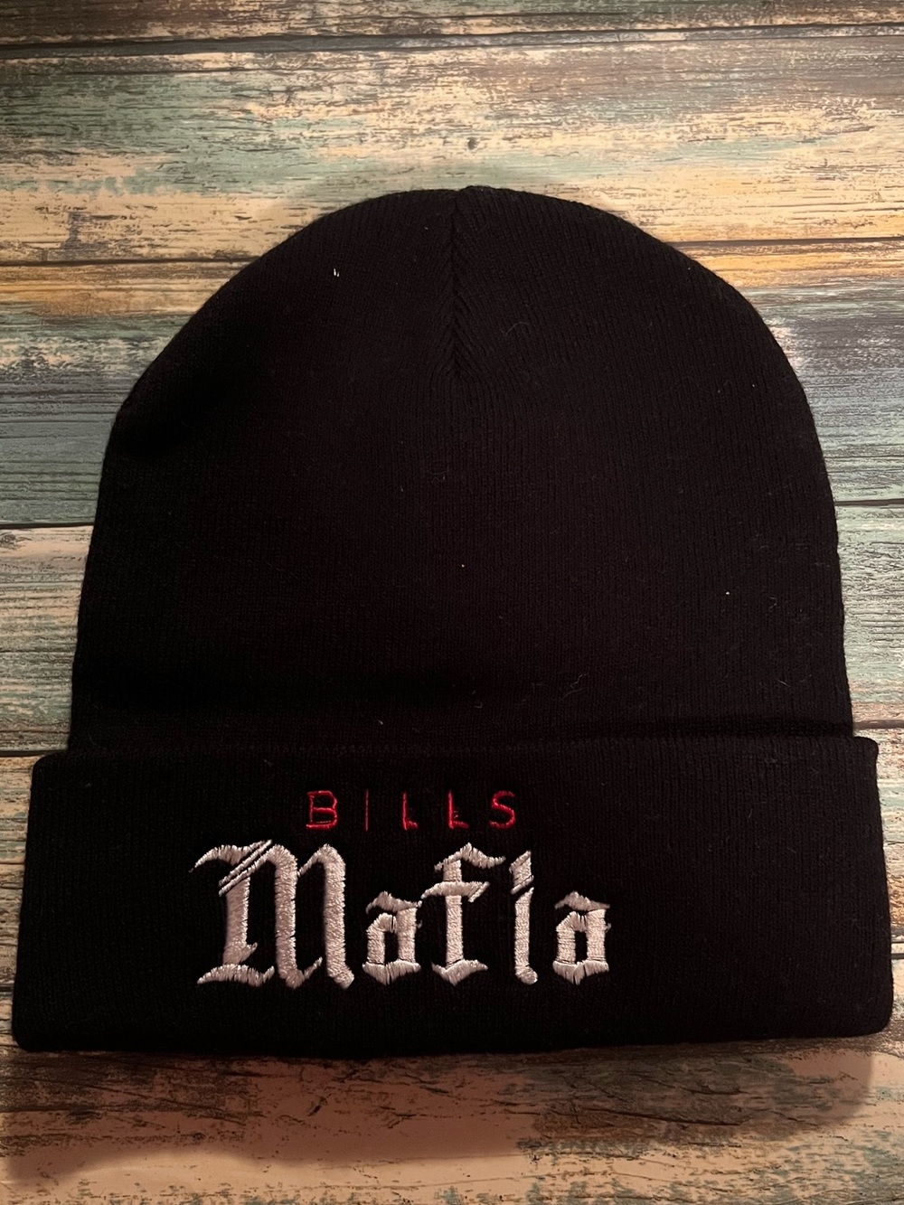 ✨ Buffalo Bills Mafia Gothic Embroidered Cuffed Beanie Hat Black ✨